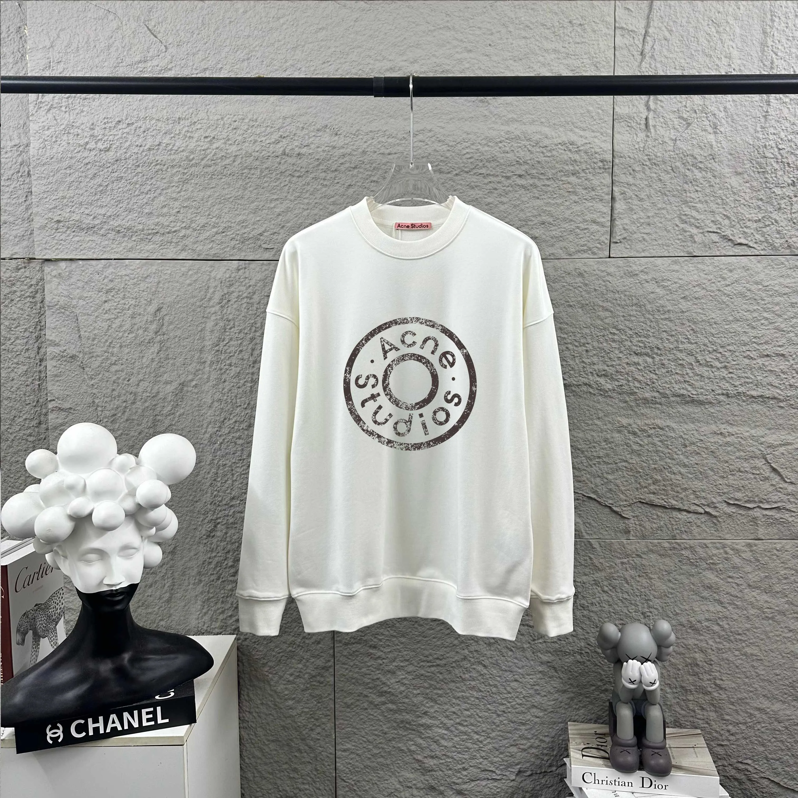 Acne*studios* Early autumn and winter New Arrival Classic letter totem heat transfer process Customized terry fabric Long-sleeved round neck sweatshirt Men and women Same Style Color: Black White Size: S (90-130 pounds) M (120-150 pounds) L (140-165 pounds) XL (160-180 pounds) XXL (180 pounds)